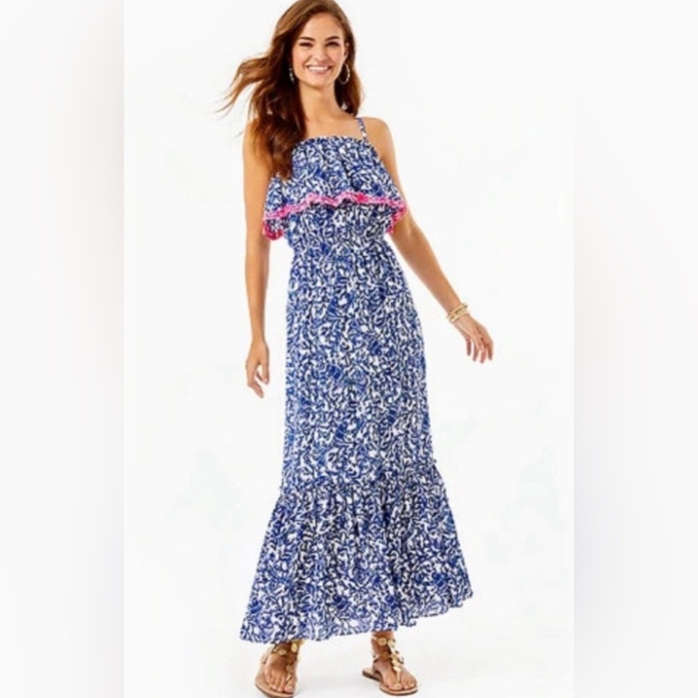 Women’s Lilly Pulitzer Adia Maxi Dress - Oyster Bay Blue Krillin It Size Small